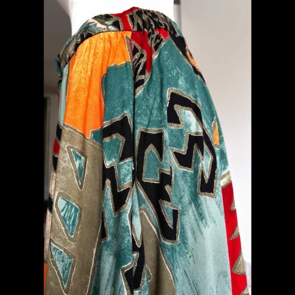🇨🇦 Vintage 90s Abstract Art Midi Skirt – Teal Red Orange• Suttles & Seawinds - Picture 11 of 16